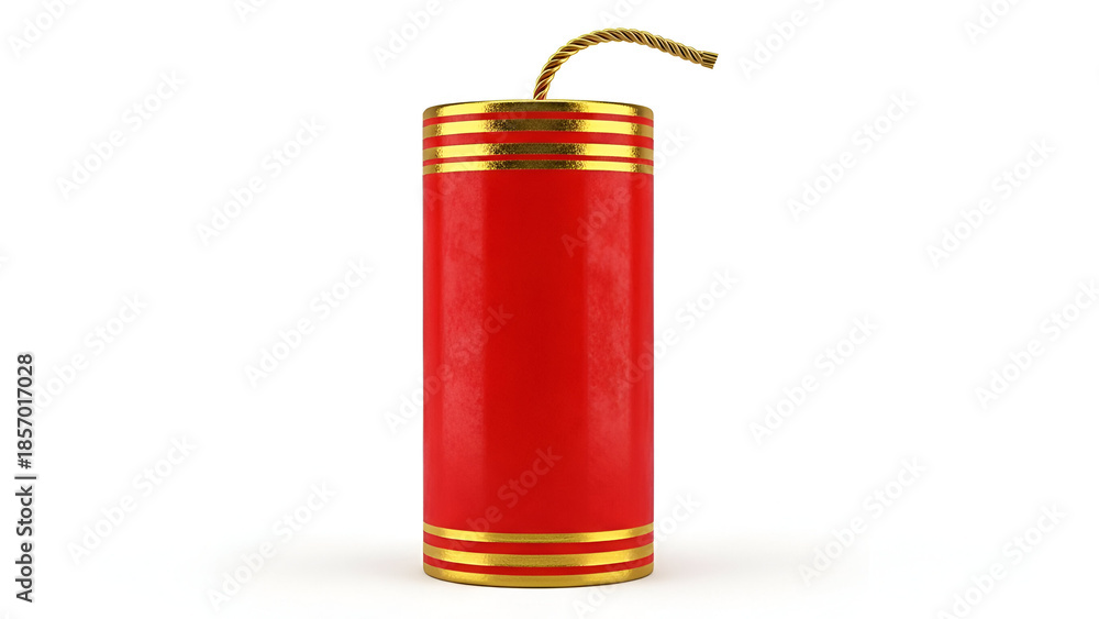 Obraz premium Red firecracker with gold stripes isolated on white background for chinese new year celebration
