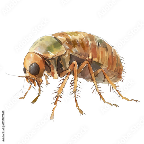 Flea, watercolor artwork with intricate patterns and vibrant, isolated on a white background.