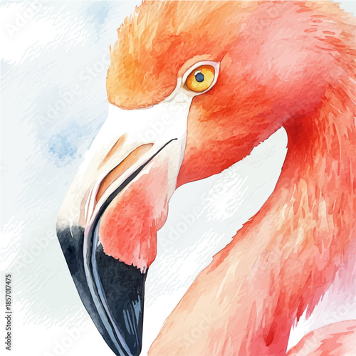 Flamingo, watercolor vector depicting playful antics, isolated on a white background.