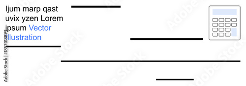 Business planning, accounting, data analysis, educational materials, financial management, layout design. Document design with lines and a calculator icon. Business planning and accounting concept