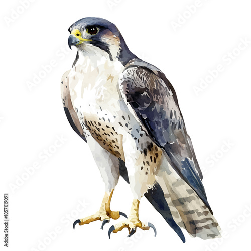 Falcon, watercolor vector depicting playful antics, isolated on a white background.