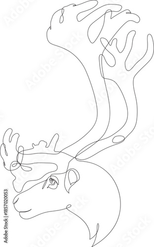 Continuous one line drawing of Reindeer. Linear Deer isolated on white background. Vector illustration.