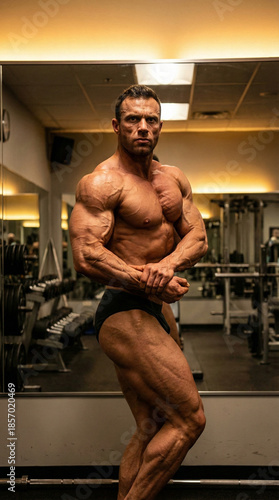 Obraz na płótnie Muscular Bodybuilder Gym Pose
