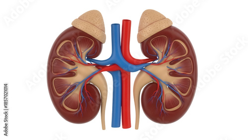Fotografía Human kidney anatomy isolated PNG, detailed medical diagram of renal system with