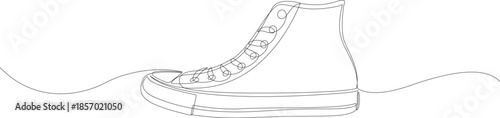 Continuous one line drawing of casual canvas sneaker. Minimalist black vector illustration of classic lace up footwear isolated on white background.