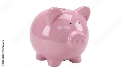 Pink ceramic piggy bank isolated PNG, savings and investment concept for financial planning and money management, on transparent background