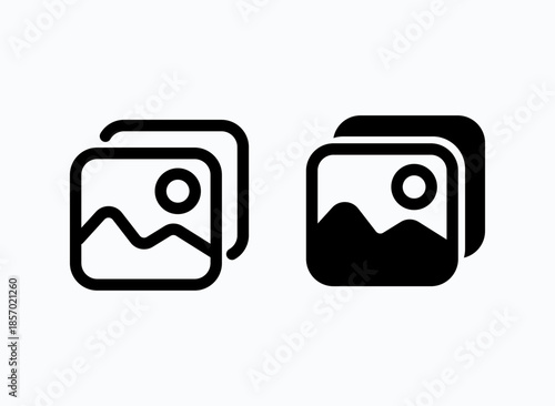 Photo gallery vector icon set. Image album symbol. Media pic sign. Gallery icons vector. Picture icon vector. photo gallery sign, and symbol. image icon vector illustration