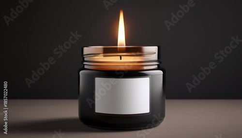 Wallpaper Mural burning candle in a black jar with a blank label Torontodigital.ca