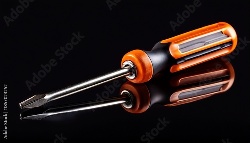 orange handled screwdriver isolated on black background