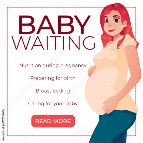 Flyer design with a pregnant woman. Concept of motherhood, parental rights, and pregnancy. Vector illustration for posters, banners, flyers, advertisements, social media posts, magazines