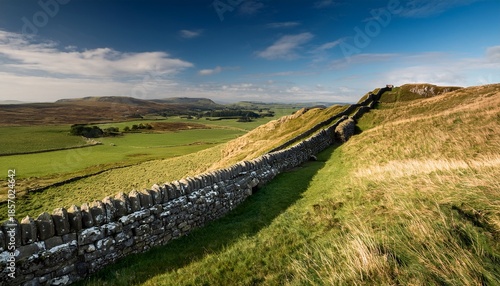 Looking Along A Section Of Hadrians Wall Near Gilsland Northumberland