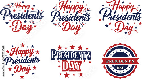 Happy President's Day lettering with American flags vector illustration, Presidents day in USA, calligraphic design for print greetings card, sale banner, poster