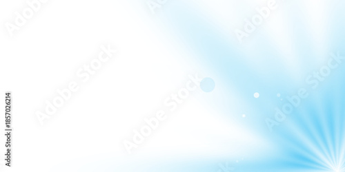 Bright abstract blue background with sunny rays and a glowing light flare creates a summer sky nature design for a vector wallpaper backdrop
