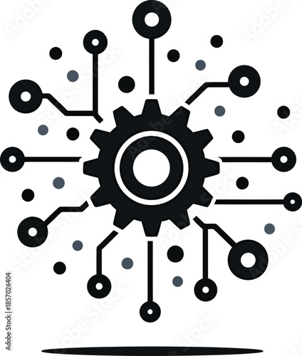 Gear and Network Circuit Technology Icon Vector Illustration, Generative AI