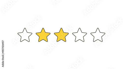A rating system of five stars, with two stars filled in yellow and three stars empty, on a white background, representing a two-star review or rating.