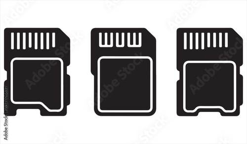 Memory card silhouette icons set of SD storage devices isolated on white