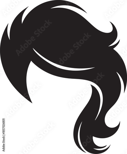 Black silhouette of stylized hair with flowing curves and sharp accents on white background