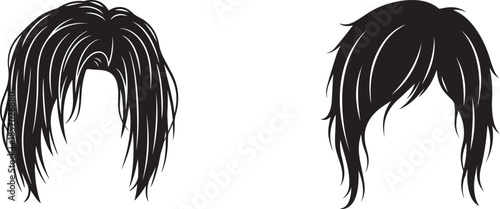 Black silhouette of two different hairstyles for men or women with flowing strands white