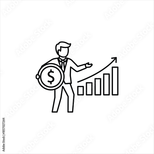 Financial growth icon depicted in grayscale with vector design elements