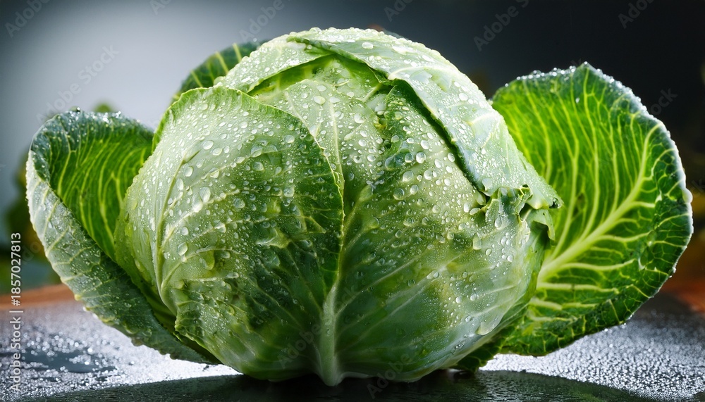 Fototapeta premium fresh cabbage bulb covered in droplets