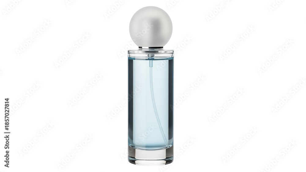 Obraz premium Elegant light blue perfume bottle isolated PNG, fragrance container on transparent background for beauty and fashion design