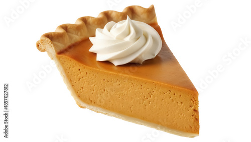Photos Delicious slice of pumpkin pie with whipped cream isolated PNG, traditional Than
