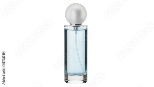 Foto Elegant light blue perfume bottle isolated PNG, fragrance container on transpare