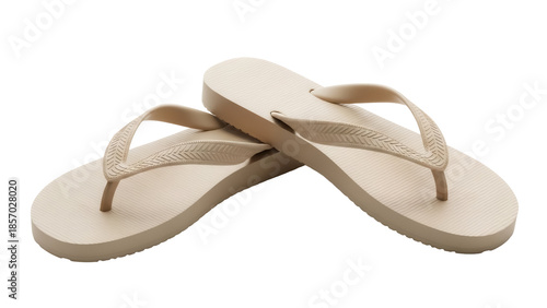 Cuadro en lienzo Beige flip flops PNG isolated on transparent background, summer footwear for bea