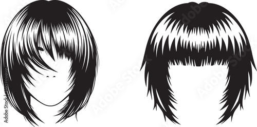 Two black and white of hairstyles side by side on a white background haircut fashion beauty