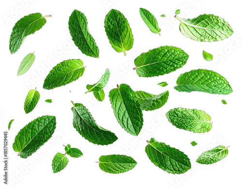 Isolated lush green foliage floating on black, each leaf distinct with veins, contours and natural shapes