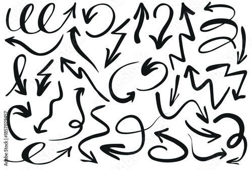 Set of black arrows. Isolated contour elements useful for education and presentations