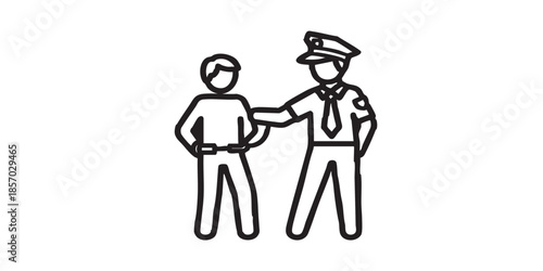 Arrest of suspect man thin line icon, police force concept. Vector graphics. Policeman and offender, law and order sign on white background, style icon mobile or web design.