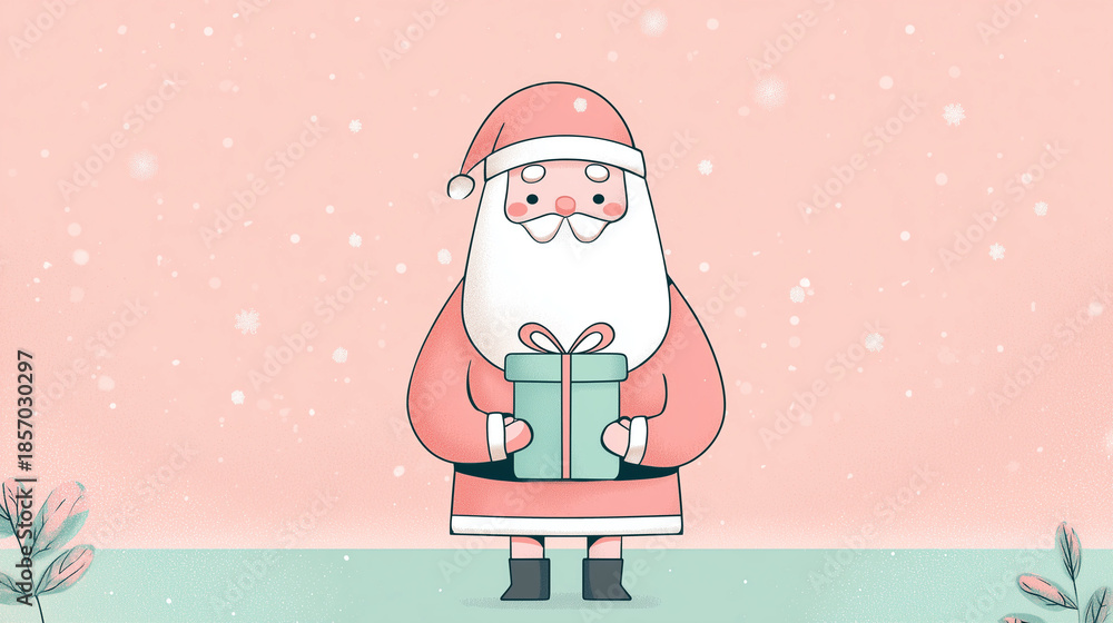custom made wallpaper toronto digitalCute Santa Claus cartoon illustration holding Christmas gift