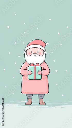 Wallpaper Mural Cute Santa Claus cartoon illustration holding Christmas gift Torontodigital.ca
