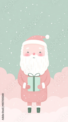 Wallpaper Mural Cute Santa Claus cartoon illustration holding Christmas gift Torontodigital.ca