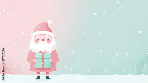 Wallpaper Mural Cute Santa Claus cartoon illustration holding Christmas gift Torontodigital.ca