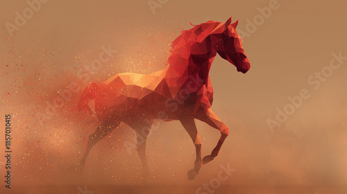Wallpaper Mural Red glowing horse made of sparkling particles on dark background Torontodigital.ca