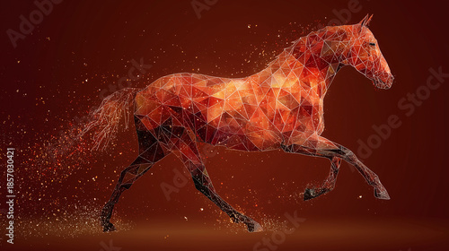 Wallpaper Mural Red glowing horse made of sparkling particles on dark background Torontodigital.ca