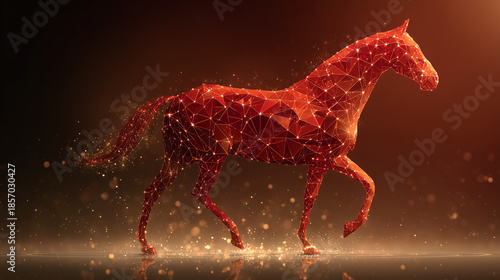 Wallpaper Mural Red glowing horse made of sparkling particles on dark background Torontodigital.ca