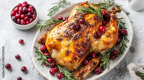 Wallpaper Mural Roast turkey with potatoes and cranberries served for Christmas dinner Torontodigital.ca