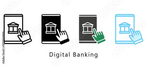 Digital Banking Multi Style Icon. Mini Illustration Relate To Payment Service. Use For Modern Concept, Ui, Ux Web And App Development.