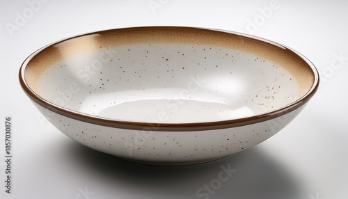 Empty Round White Bowl With A Light Brown Speckled Inner Rim