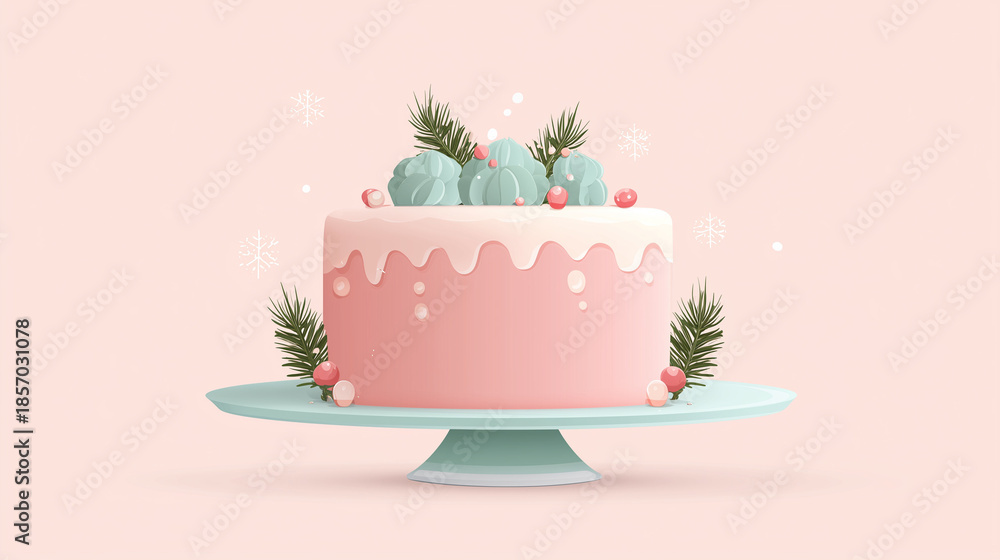 custom made wallpaper toronto digitalPink Christmas cake illustration with winter decorative elements