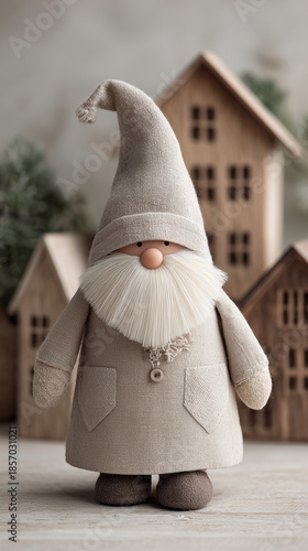 Wallpaper Mural Scandinavian Christmas gnome figurine in minimal rustic interior Torontodigital.ca