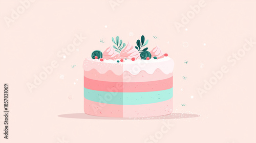 Wallpaper Mural Pink Christmas cake illustration with winter decorative elements Torontodigital.ca