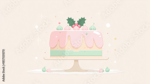 Wallpaper Mural Pink Christmas cake illustration with winter decorative elements Torontodigital.ca