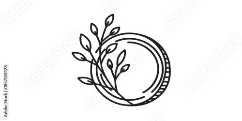 Coin and branches thin line icon, financial emblem concept. Vector graphics. Logogram of coin, savings sign on white background, style icon mobile or web design