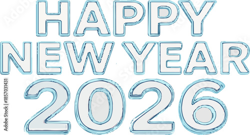 happy new year 2026 glass letter with chromatic aberration refraction dispersion 3d illustration isolated 