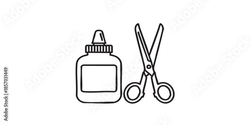 Glue jar and scissors thin line icon, sewing tools concept. Vector graphics. Scissors and glue bottle, stationery sign on white background, style icon mobile or web design.