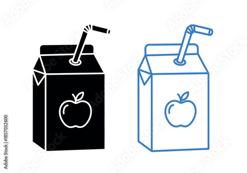 Two juice boxes one dark and one light blue each featuring an apple illustration high quality